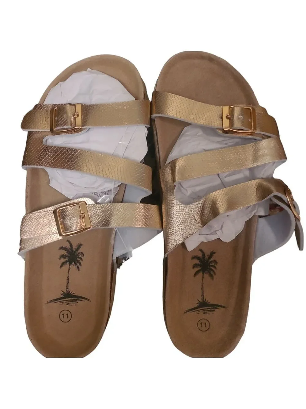 IC Lion Women's Open Toe Double Buckel Strap Slide Flat Cork Platform Sandles